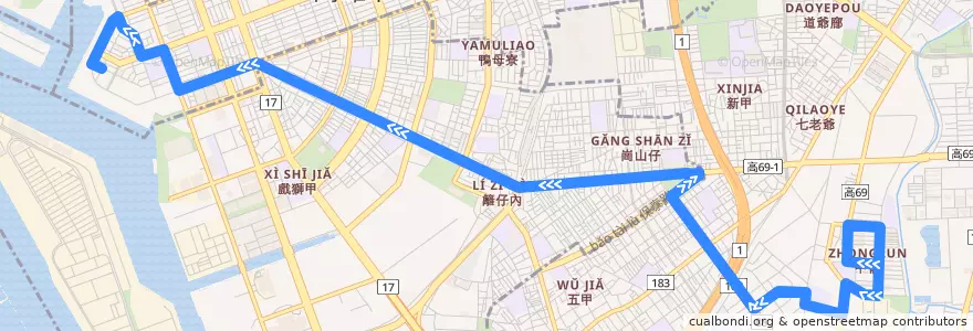 Mapa del recorrido 一心幹線(往程) de la línea  en Kaohsiung.