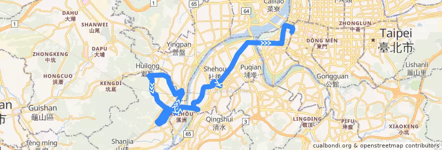 Mapa del recorrido 新北市 701 迴龍-西門 (去程) de la línea  en تايبيه الجديدة.