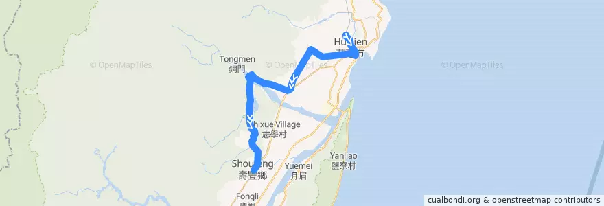 Mapa del recorrido 1139路 花蓮客運 花蓮火車站-鯉魚潭-壽豐 de la línea  en Condado de Hualien.