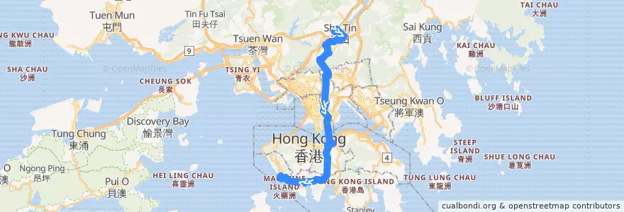 Mapa del recorrido Cross-harbour Bus 170 (Sha Tin Railway Station → Wah Fu (Central)) de la línea  en Nuevos Territorios.