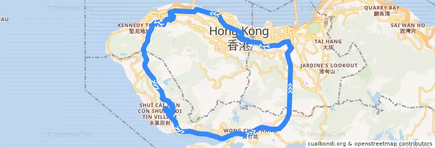 Mapa del recorrido Bus 37B (Chi Fu Fa Yuen ↺ Admiralty) de la línea  en Гонконг.