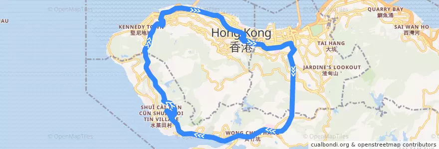 Mapa del recorrido Bus 37X (Chi Fu Fa Yuen ↺ Admiralty) de la línea  en 香港島 Hong Kong Island.