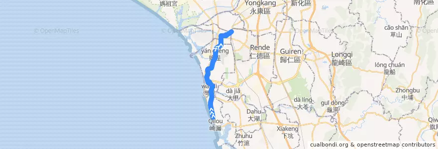 Mapa del recorrido 1路(正線_返程) de la línea  en 臺南市.