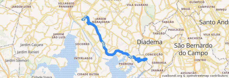 Mapa del recorrido 546T-10 Vila Guacuri de la línea  en 상파울루.