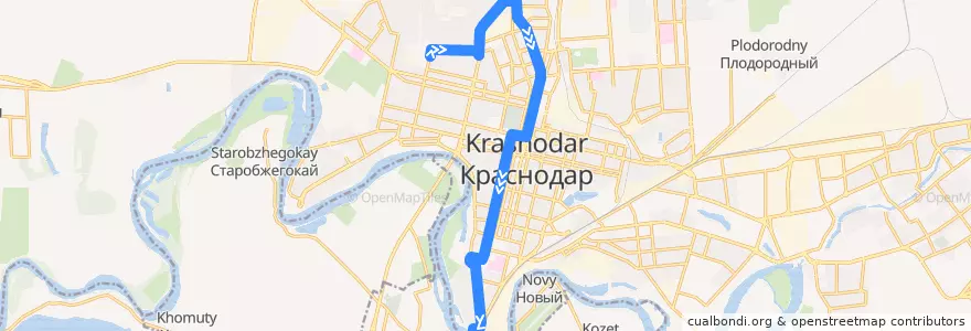 Mapa del recorrido Троллейбус №9: Бальнеолечебница - автовокзал "Южный" de la línea  en городской округ Краснодар.