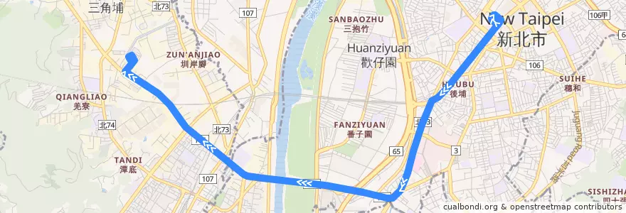 Mapa del recorrido 新北市 848 台北區監理所-板橋(板橋公車站) (返程) de la línea  en تايبيه الجديدة.