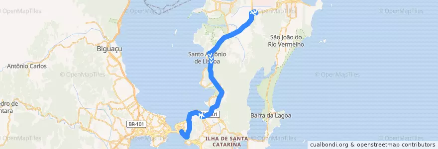 Mapa del recorrido Ônibus 221: Canasvieiras via Mauro Ramos, TICAN => TICEN de la línea  en Флорианополис.