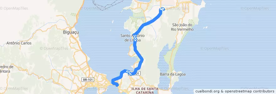 Mapa del recorrido Ônibus 210: TICAN/TICEN Direto, TICAN => TICEN de la línea  en Florianópolis.