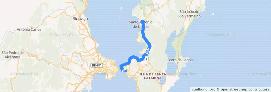 Mapa del recorrido Ônibus 212: Santo Antônio Direto, TICEN => TISAN de la línea  en Florianópolis.