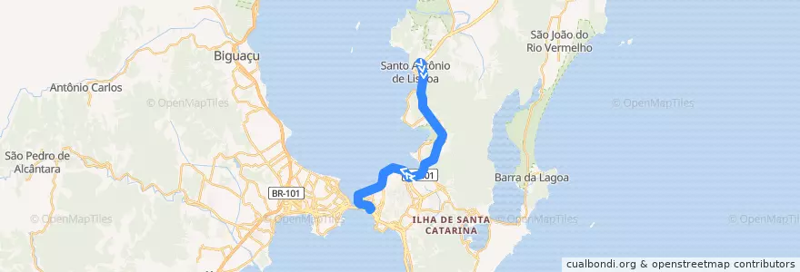 Mapa del recorrido Ônibus 212: Santo Antônio Direto, TISAN => TICEN de la línea  en فلوريانوبوليس.