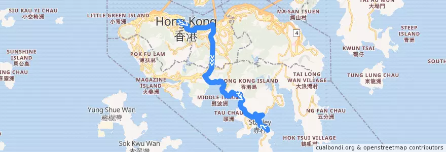 Mapa del recorrido 城巴260線 Citybus 260 (中環 Central → 赤柱 Stanley) de la línea  en Pulau Hong Kong.