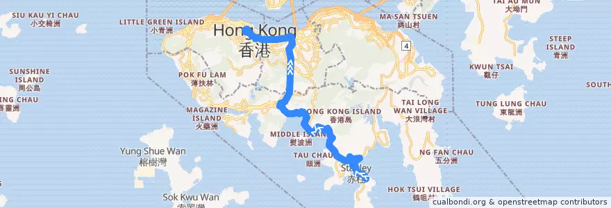 Mapa del recorrido 城巴260線 Citybus 260 (赤柱監獄 Stanley Prison → 中環 Central) de la línea  en جزيرة هونغ كونغ.
