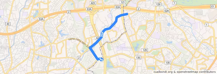 Mapa del recorrido 20,30: 桃山台駅前→津雲台七丁目 de la línea  en 豊中市.