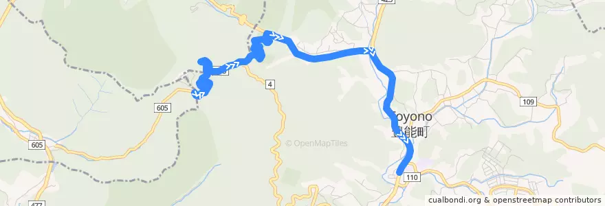 Mapa del recorrido 137: 妙見山頂→余野 de la línea  en 豊能町.