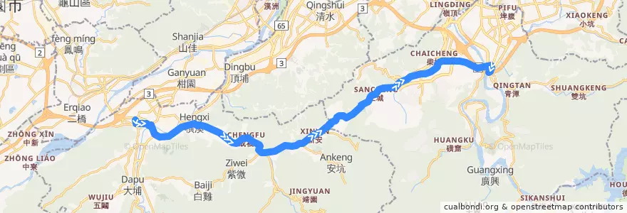 Mapa del recorrido 新北市 779 三峽-新店(往程) de la línea  en تايبيه الجديدة.