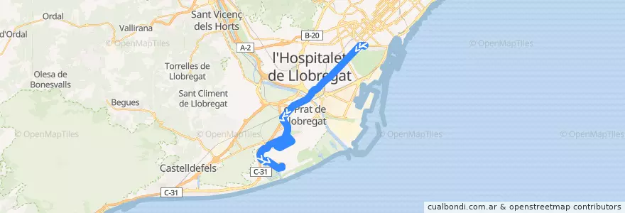 Mapa del recorrido 46 Pl. Espanya => Aeroport BCN de la línea  en Barcelona.
