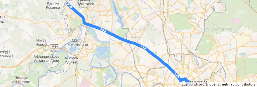 Mapa del recorrido Автобус 904: 4-й микрорайон Митина => Метро "Китай-Город" de la línea  en Москва.