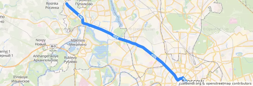 Mapa del recorrido Автобус 904: Метро "Китай-Город" => 4-й микрорайон Митина de la línea  en Moscou.