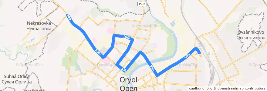 Mapa del recorrido Троллейбус №5: Технический университет - Вокзал de la línea  en Oryol.