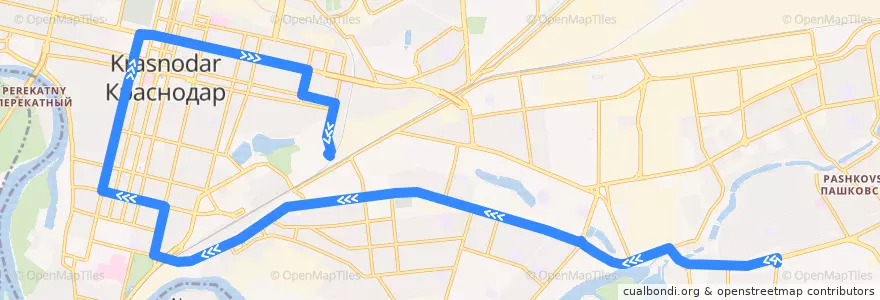 Mapa del recorrido Троллейбус №12: микрорайон Гидростроителей, улица Благоева - Стадион "Кубань" de la línea  en городской округ Краснодар.