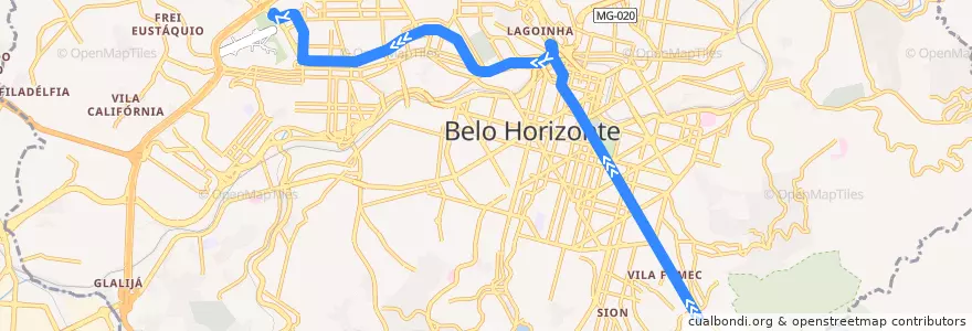 Mapa del recorrido 4108 - Pedro II/Mangabeiras via Av. Afonso Pena - volta de la línea  en 贝洛奥里藏特.