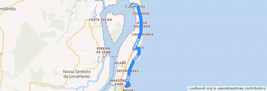 Mapa del recorrido 5103 - Cabedelo via Intermares e Poço/Term. Int. Bessa de la línea  en Região Geográfica Intermediária de João Pessoa.