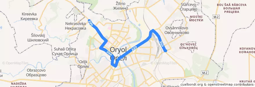 Mapa del recorrido Троллейбус №8: Технический университет - Южный пер. de la línea  en Oryol.