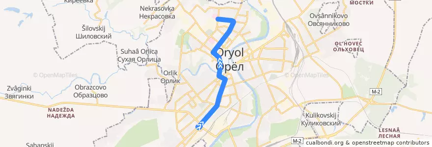 Mapa del recorrido Троллейбус №4: "Автовокзал - Больница им. Семашко" de la línea  en городской округ Орёл.