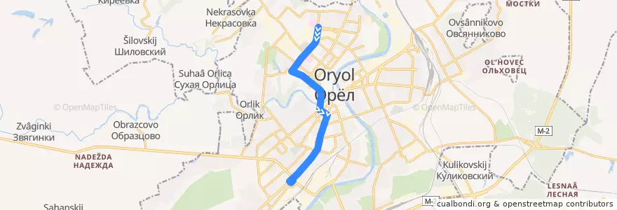 Mapa del recorrido Троллейбус №4: "Больница им. Семашко - Автовокзал" de la línea  en Oryol.