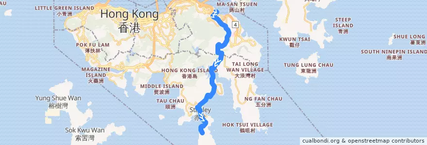 Mapa del recorrido 新巴14線 NWFB 14 (嘉亨灣 Grand Promenade → 赤柱炮台 Stanley Fort) de la línea  en 香港島.