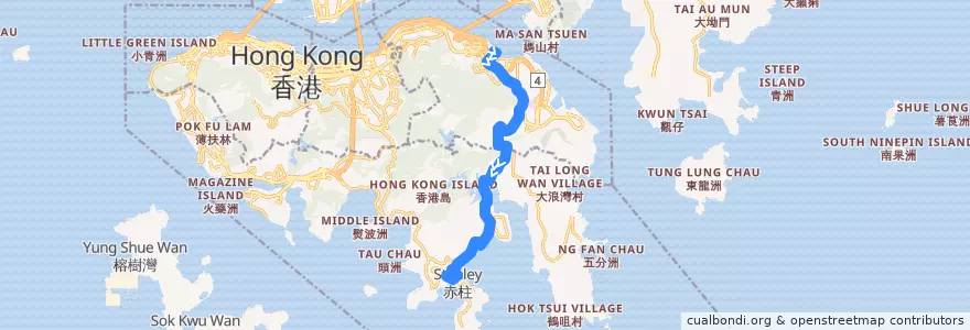Mapa del recorrido 新巴14線 NWFB 14 (嘉亨灣 Grand Promenade → 赤柱廣場 Stanley Plaza (不經炮台 omit Fort)) de la línea  en Hong Kong.