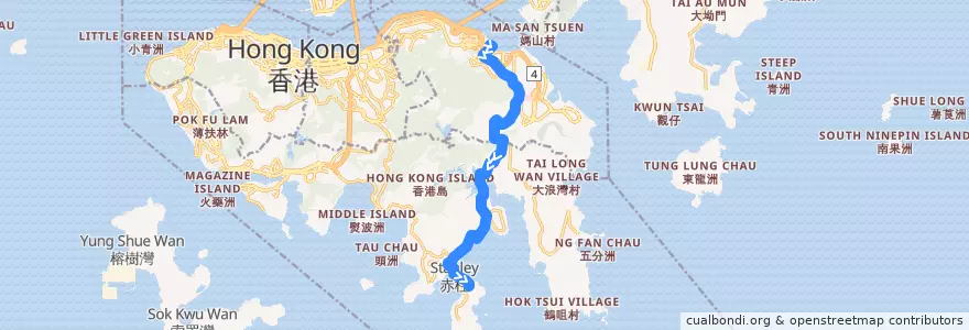Mapa del recorrido 新巴14線 NWFB 14 (嘉亨灣 Grand Promenade → 赤柱監獄 Stanley Prison) de la línea  en Hong Kong.