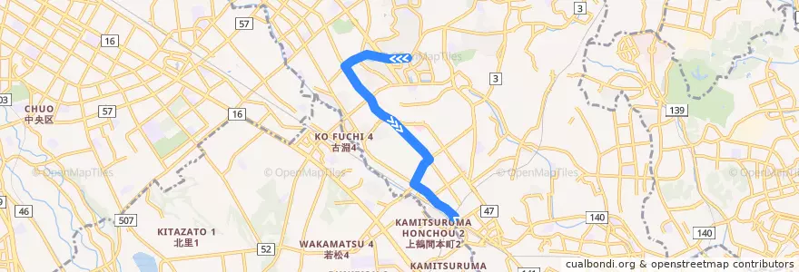 Mapa del recorrido 町23 de la línea  en Machida.