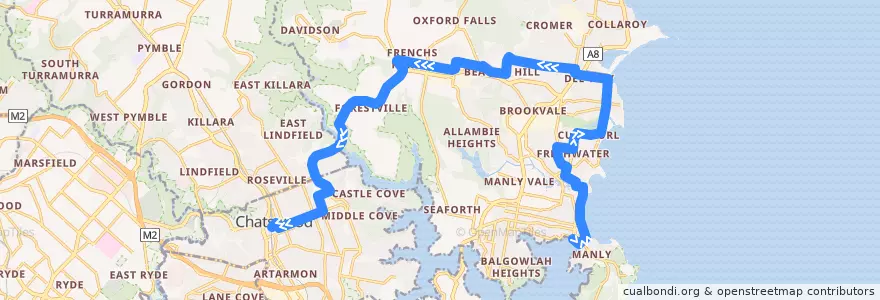 Mapa del recorrido 136 de la línea  en Sydney.
