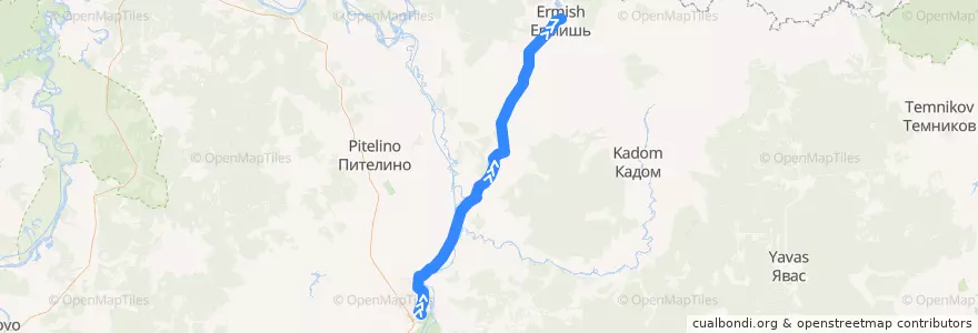 Mapa del recorrido Сасово — Ермишь de la línea  en Oblast Rjasan.