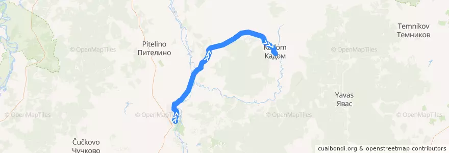 Mapa del recorrido Сасово — Кадом de la línea  en Oblast Rjasan.