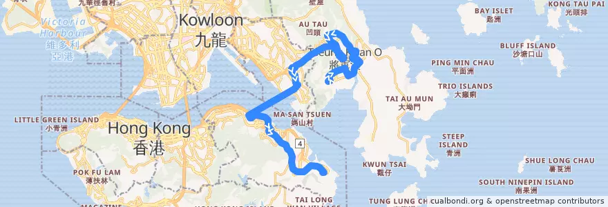 Mapa del recorrido Bus 694 (Tiu Keng Leng Station → Siu Sai Wan Estate) de la línea  en New Territories.