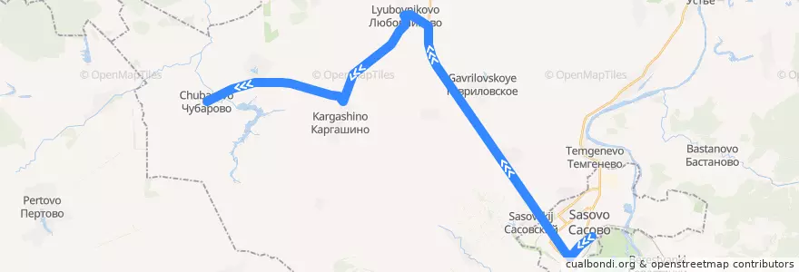 Mapa del recorrido 107 Сасово — Чубарово de la línea  en Сасовский район.