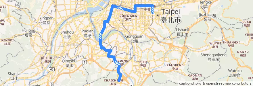 Mapa del recorrido 臺北市 202 國父紀念館-中和 (返程) de la línea  en 新北市.