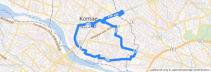 Mapa del recorrido こまバス de la línea  en Komae.