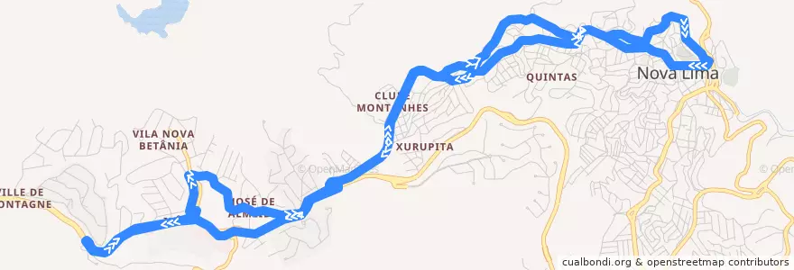 Mapa del recorrido 005 - José de Almeida via Barreira de la línea  en Nova Lima.