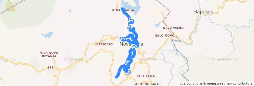 Mapa del recorrido 007 - Avenida de la línea  en Nova Lima.