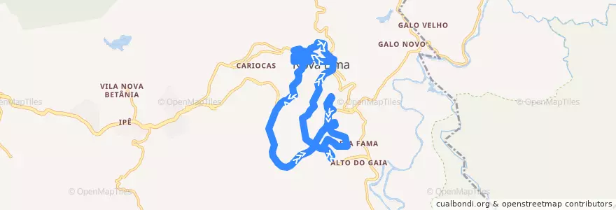 Mapa del recorrido 010 - Nossa Senhora de Fátima de la línea  en Nova Lima.