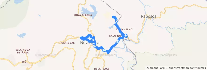 Mapa del recorrido 013 - Galo de la línea  en Microrregião Belo Horizonte.