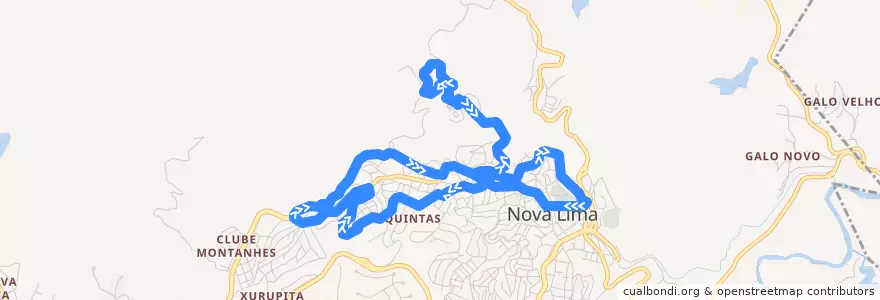 Mapa del recorrido 015 - Cariocas/Boa Vista de la línea  en Nova Lima.