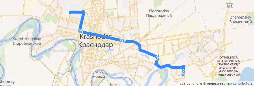 Mapa del recorrido Троллейбус №13: микрорайон Гидростроителей, улица Благоева - Бальнеолечебница de la línea  en городской округ Краснодар.