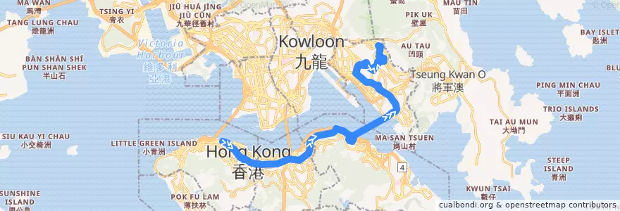 Mapa del recorrido Bus 619 (Central (Macau Ferry) - Shun Lee Estate) de la línea  en 新界 New Territories.