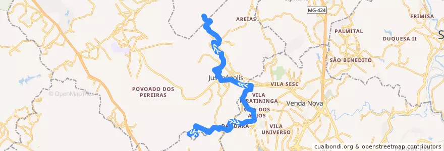 Mapa del recorrido 4200 - Rosimeire/Menezes via Céu Azul (ida) de la línea  en Microrregião Belo Horizonte.
