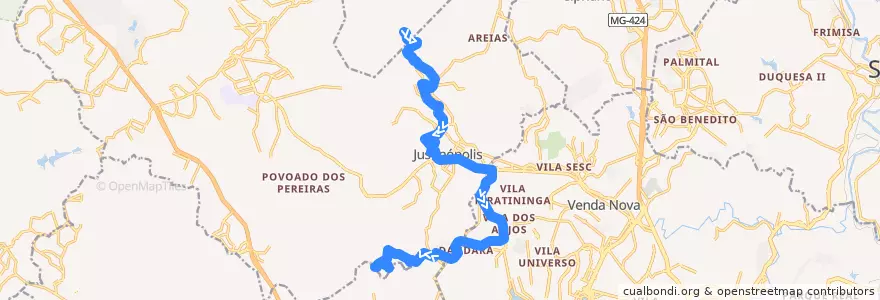Mapa del recorrido 4200 - Rosimeire/Menezes via Céu Azul (volta) de la línea  en Microrregião Belo Horizonte.