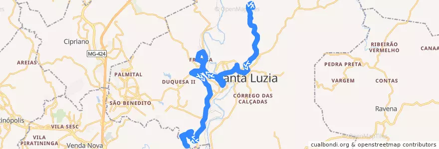 Mapa del recorrido 113-1 - Padre Miguel/Barreiro do Amaral (volta) de la línea  en Santa Luzia.